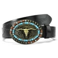 thumbnail image 1 of Woaeety Western Cowboy Belt for Men Women Longhorn Bull Buckle Belt Floral Engraved Belts 1.5" Wide for Jeans(36" to 40" Waist), 1 of 7