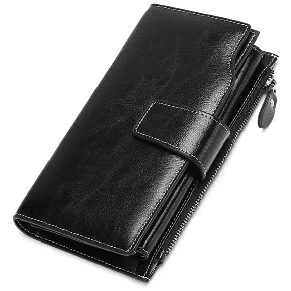 Woaeety Women Leather Wallets RFID Blocking Clutch Card Holder Ladies Purse with Zipper Pocket-Black