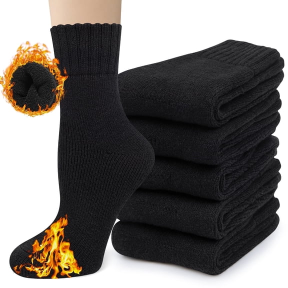 Woaety 5 Pairs Merino Wool Socks for Women Thermal Warm Thick Winter Hiking Knit Cozy Crew Duty Work Soft Socks for Ladies Size 5-9 F