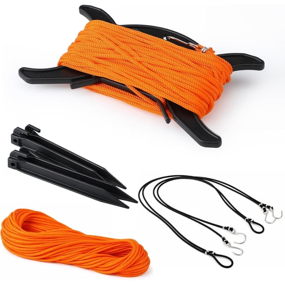 Woanger 30 x 60 ft Volleyball Boundary Rope Set Beach Volleyball Lines with 4 Square for Sports Beach Ball Grass Setup