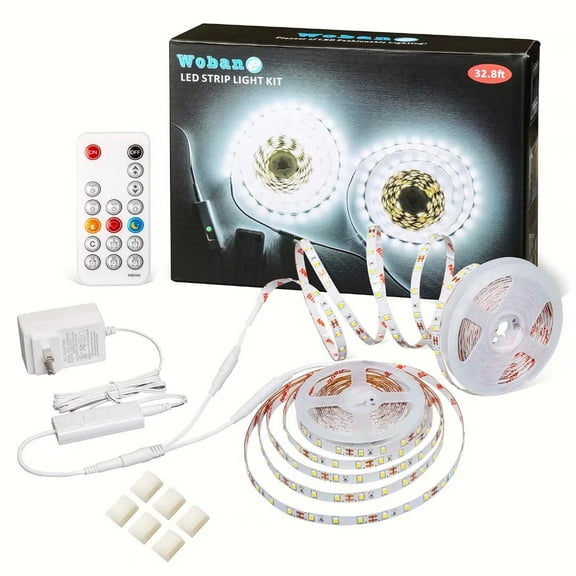 Wobane White LED Strip Light, Dimmable Led Light Strip Kit with remote control,600 LEDs, 6000k, 32.8ft