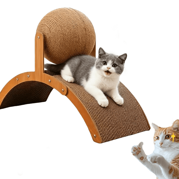 Wobble Ball Cat Scratcher, 360 Rotating Natural Sisal Rope Cat Scratching Ball on Stand, 2-in-1 Protects Furniture & Rugs, Anti-Tip Durable Cat Scratcher with Ball for Indoor Cat