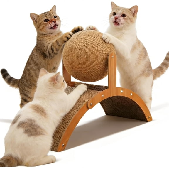 Wobble Ball Cat Scratcher, Cat Scratching Ball on Stand, Interactive Cat Scratcher with 360 Rotating Sisal Ball, Cat Scratcher Board for Indoor,Protects Furniture & Rugs