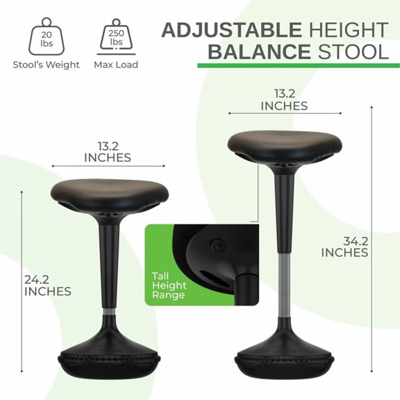 Wobble Stool Standing Desk, Flexible Seating Adjustable Office Ergonomic Stool for  ADHD Adults