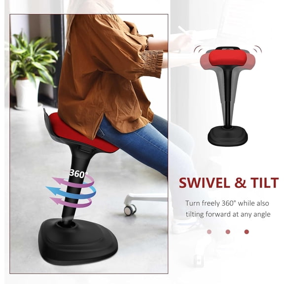 Wobble Stool Swivel Barstool, Adjustable 25-35 inch Airlift Counter Height Chair for Kitchen Dining Room (Red)$$Furniture