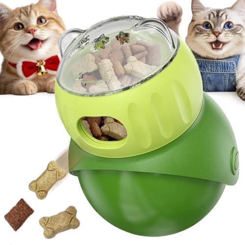 Wobble Treat Dispenser Ball for Indoor Cat & Mini Dog Enrichment Toy Interactive Slow Feeder, Kitten Stimulating Puzzle Toys