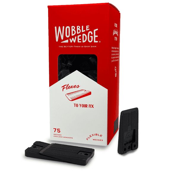 "Wobble Wedge Flexible Plastic Leveling Shims, 75 Pack, Black - 1.92"" x 1.11"" x 0.25"""