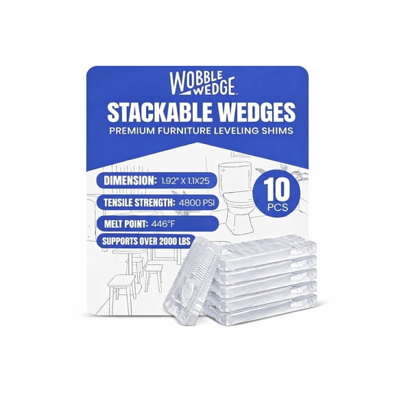 Wobble Wedge Rigid Plastic Shims, 10 Pack, Translucent– 1.92" x 1.11" x 0.25"