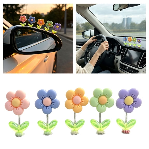 Wobbly Car Ornament Interior Figurine | Head Flower Car 5pcs Cute Rocking for Car Interior - Resin - Size 11x6x1cm Comfortable
