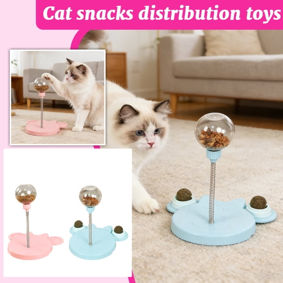 Wobbly Cat Treat Dispenser Toy – Adjustable Spring Feeder Ball for Cats,Interactive Slow Feeder & Puzzle Toy for Indoor Kittens