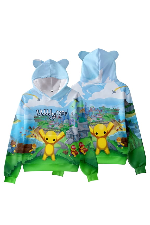 Wobbly Life 3D Figure Hooide Wobbly Life Cat's Ear Shaped Sweatshirt Fashionable Casual Youth Hooded Sweatshirts