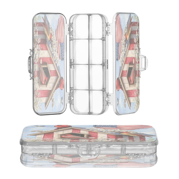 Wobogo 4th Of July Cardinal Bird Clear Pencil Case Plastic Pencilboxes Stackable Design Study Materials for Classroom Office