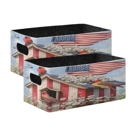 Wobogo 4th Of July Cardinal Bird Decorative Folding Storage Basket Set of 2 for Desktop Bedroom Living Room Dressing Table