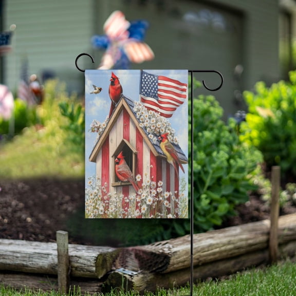 Wobogo 4th Of July Cardinal Bird Garden Flag 12×18 Inch Double Sided For Outdoor Yard Decoration