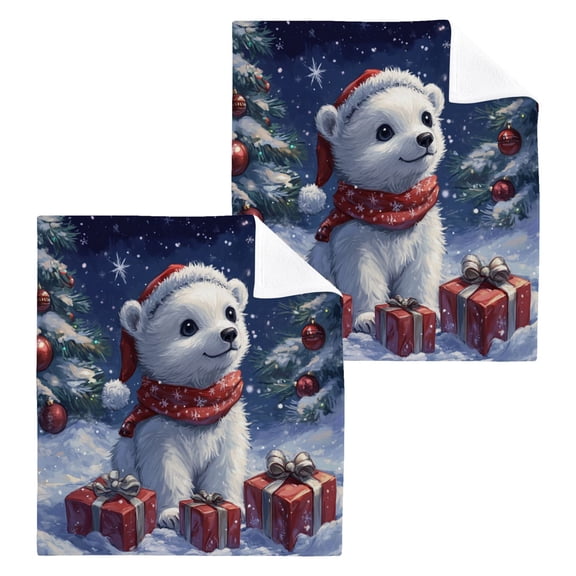 Wobogo A Cute White Polar Bear Square Cotton Towel Set of 2 Soft and Skin-friendly with Good Absorbency 12×12in