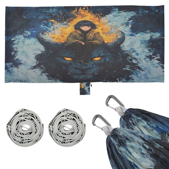 Wobogo A Lass Sitting on Dark Lion Camping Hammocks 330 lb Capacity with Tree Straps and Hanging Pockets for Outside Hiking Beach Backpack Travel