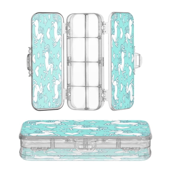 Wobogo A Pattern with Cute Cartoon Unicorns Clear Pencil Case Plastic Pencilboxes Stackable Design Study Materials for Classroom Office