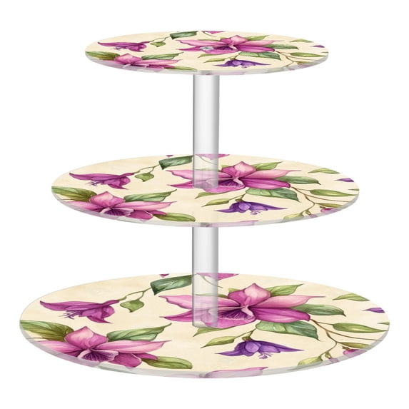 Wobogo A Pattern with Watercolor Fuchsia Orchids 3 Tier Acrylic Cake Stand with Clear Round Hold for Wedding Holiday Birthday Baby Shower Tea Party