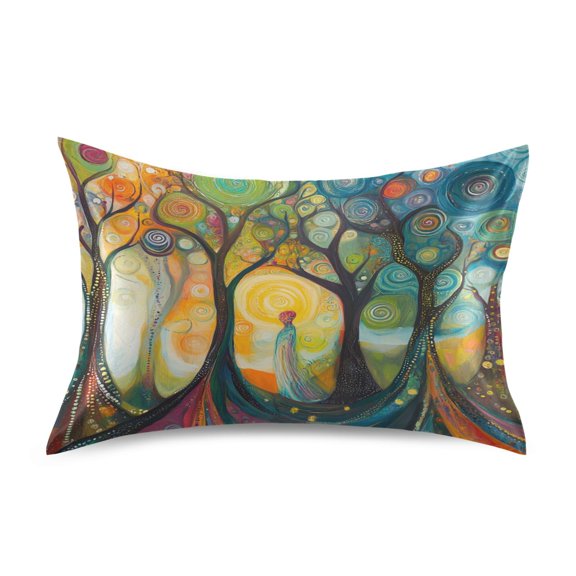 Wobogo Abstract Forest Satin Pillowcase Soft Smooth Envelope Design Comfortable Bedding Essentials 20Ă—26in