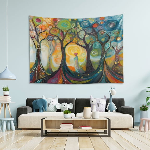 Wobogo Abstract Forest Tapestry 60×40in Home Living Room Bedroom Wall Hanging Ornaments