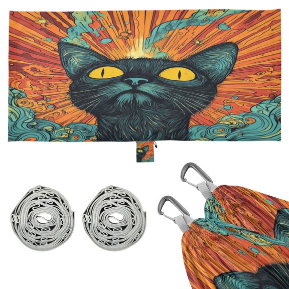 Wobogo Abstract Style Cat Pattern Camping Hammocks 330 lb Capacity with Tree Straps and Hanging Pockets for Outside Hiking Beach Backpack Travel