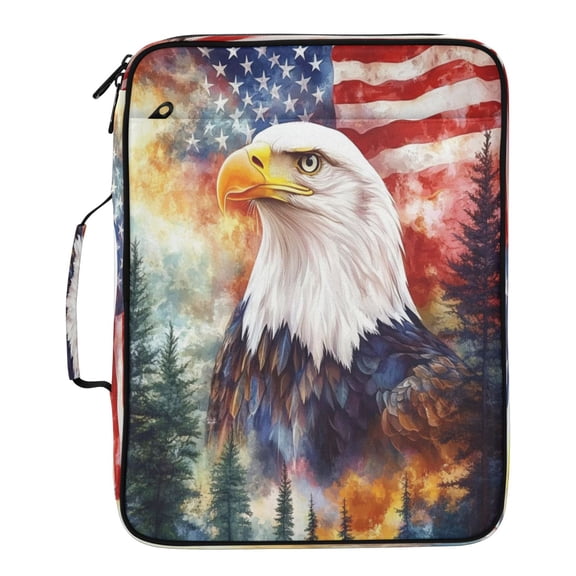 Wobogo Accordion File Folder with Zipper Expanding File Organizer 7 Pockets A4 Binder Case Nylon,American Flag Eagle Tree