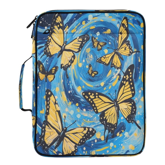 Wobogo Accordion File Folder with Zipper Expanding File Organizer 7 Pockets A4 Binder Case Nylon,Butterfly Starry Night