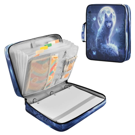 Wobogo Accordion File Folder with Zipper Expanding File Organizer 7 Pockets A4 Binder Case Nylon,Moonlight White Fox