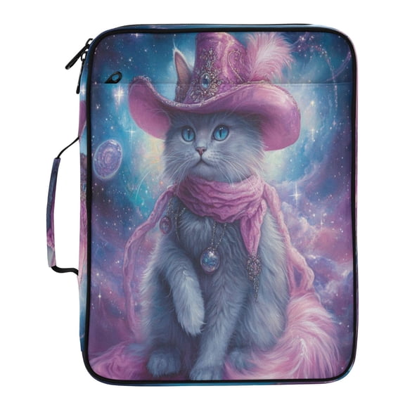 Wobogo Accordion File Folder with Zipper Expanding File Organizer 7 Pockets A4 Binder Case Nylon,Mystery Kitten