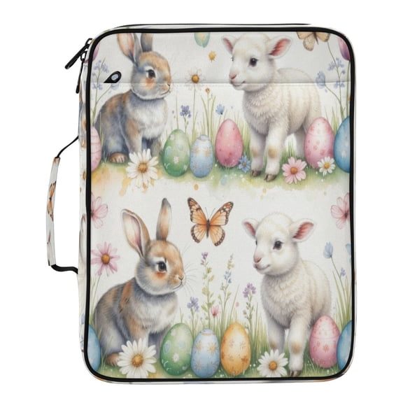 Wobogo Accordion File Folder with Zipper Expanding File Organizer 7 Pockets A4 Binder Case Nylon,Spring Bunny Lamb