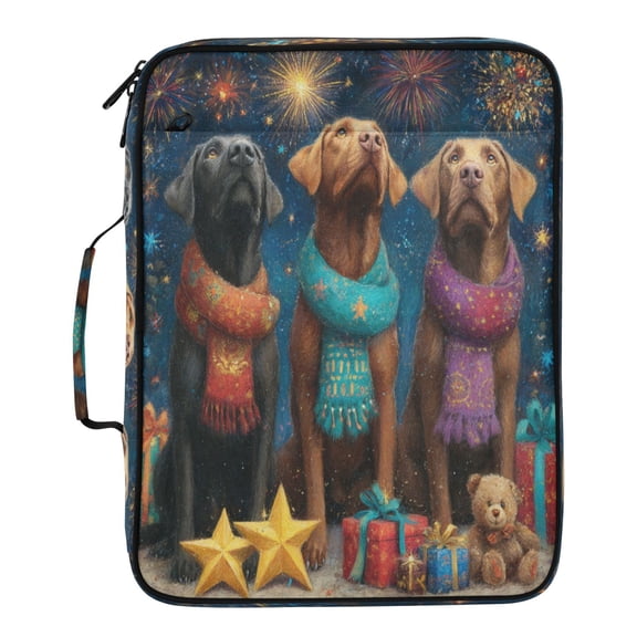 Wobogo Accordion File Folder with Zipper Expanding File Organizer 7 Pockets A4 Binder Case Nylon,Starry Night Labrador