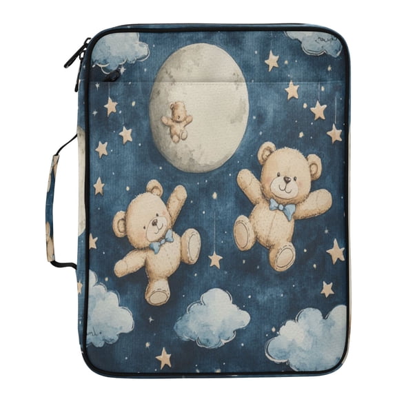 Wobogo Accordion File Folder with Zipper Expanding File Organizer 7 Pockets A4 Binder Case Nylon,Teddy Bear Night Sky Pattern