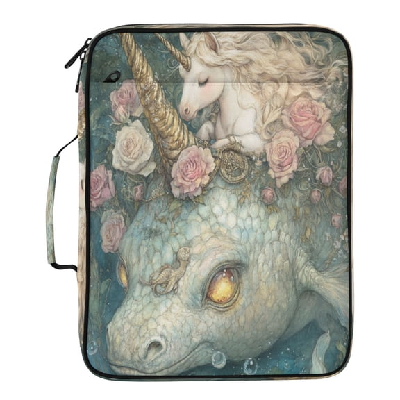 Wobogo Accordion File Folder with Zipper Expanding File Organizer 7 Pockets A4 Binder Case Nylon,Unicorns and Sea Monsters