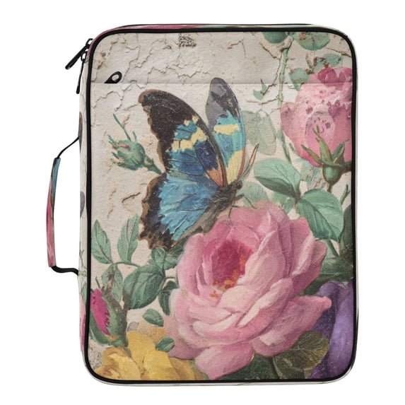 Wobogo Accordion File Folder with Zipper Expanding File Organizer 7 Pockets A4 Binder Case Nylon,Vintage Butterfly