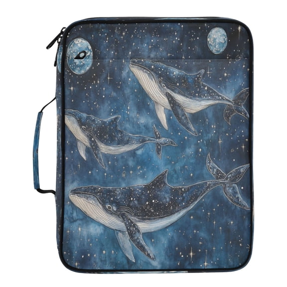 Wobogo Accordion File Folder with Zipper Expanding File Organizer 7 Pockets A4 Binder Case Nylon,Whale Stars