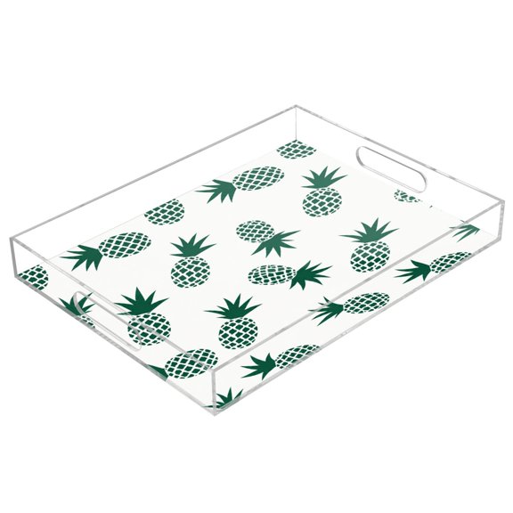 Wobogo Acrylic Serving Trays 15.7x11.8 Inch Spill Proof Clear Decorative Organizer with Handle,Mini Pineapple Print