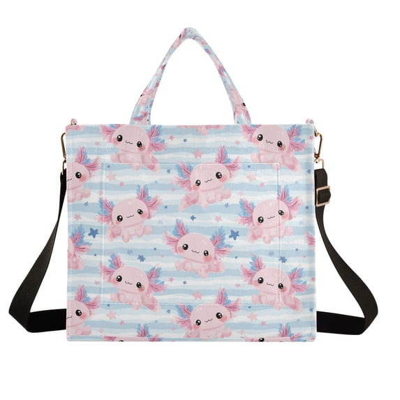 Wobogo Adorable Axolotls Corduroy Tote Bag for Women Travel Crossbody Bag Purse Women Shoulder Bags Work Handbags Daily Commuter Bag 13.7×12.2inch