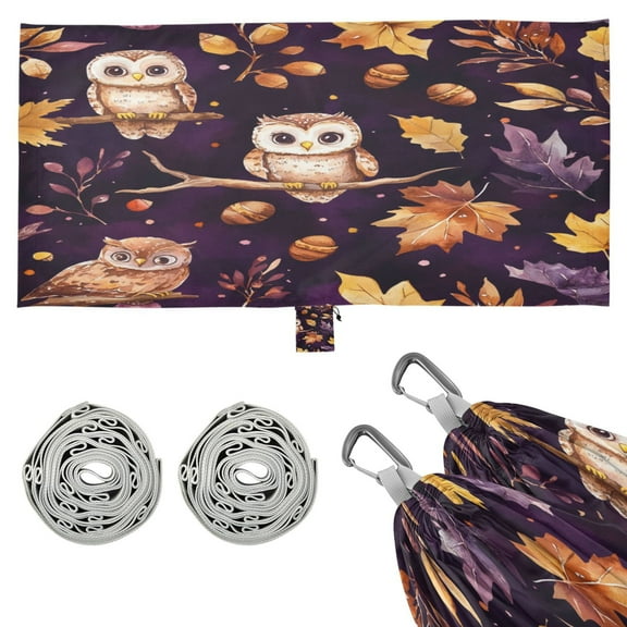 Wobogo Adorable Baby Owls and Acorns Pattern Camping Hammocks 330 lb Capacity with Tree Straps and Hanging Pockets for Outside Hiking Beach Backpack Travel