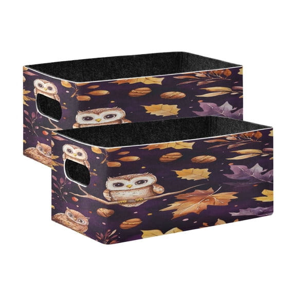 Wobogo Adorable Baby Owls and Acorns Pattern Decorative Folding Storage Basket Set of 2 for Desktop Bedroom Living Room Dressing Table