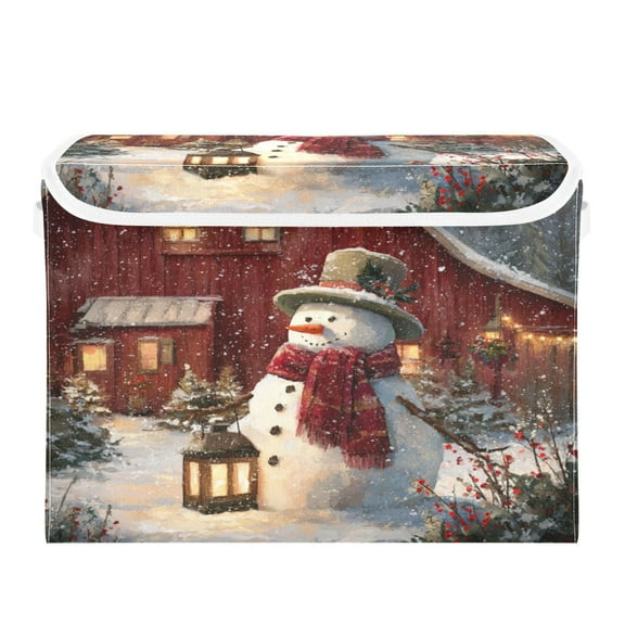Wobogo Adorable Snowman Large Collapsible Storage Box Flip Lid Fabric Decorative Organizer Container Basket with Handles 16.512.611.8in