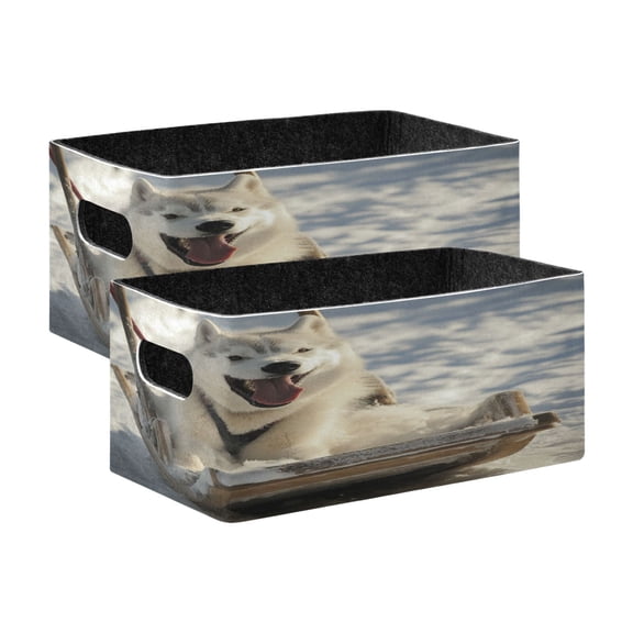 Wobogo Alaskan Dog on Sledge Decorative Folding Storage Basket Set of 2 for Desktop Bedroom Living Room Dressing Table