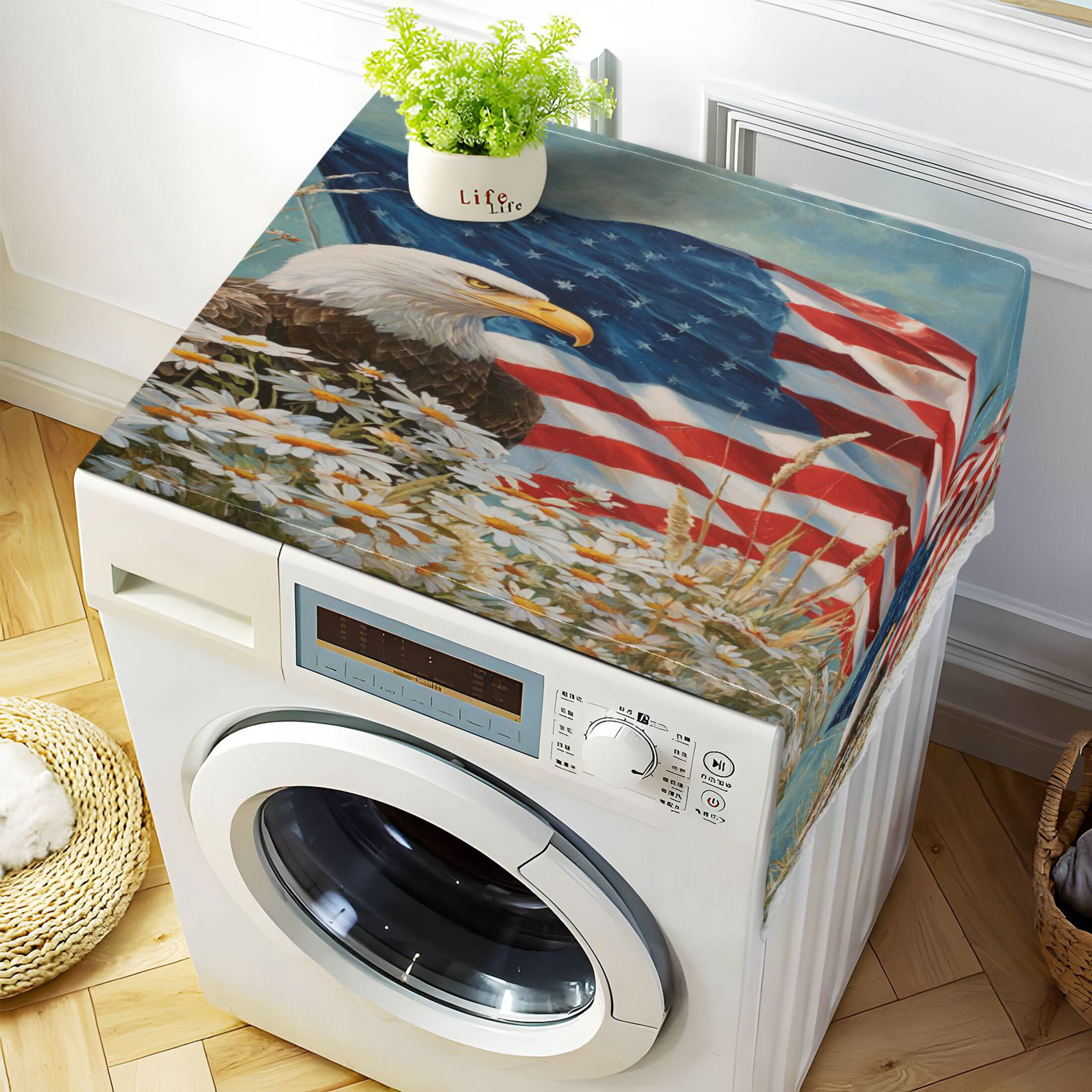 Wobogo American Eagle Daisy Washing Machine Cover Dustproof Washer Dryer Cover Waterproof Laundry Room Decorative Protector