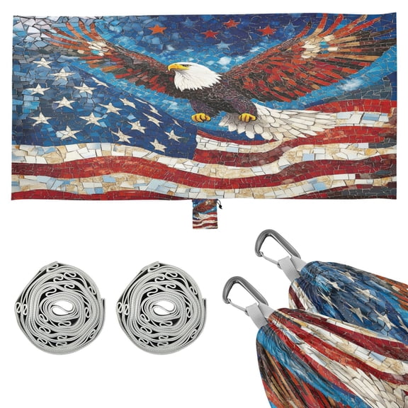 Wobogo American Flag Bald Eagle Camping Hammocks 330 lb Capacity with Tree Straps and Hanging Pockets for Outside Hiking Beach Backpack Travel