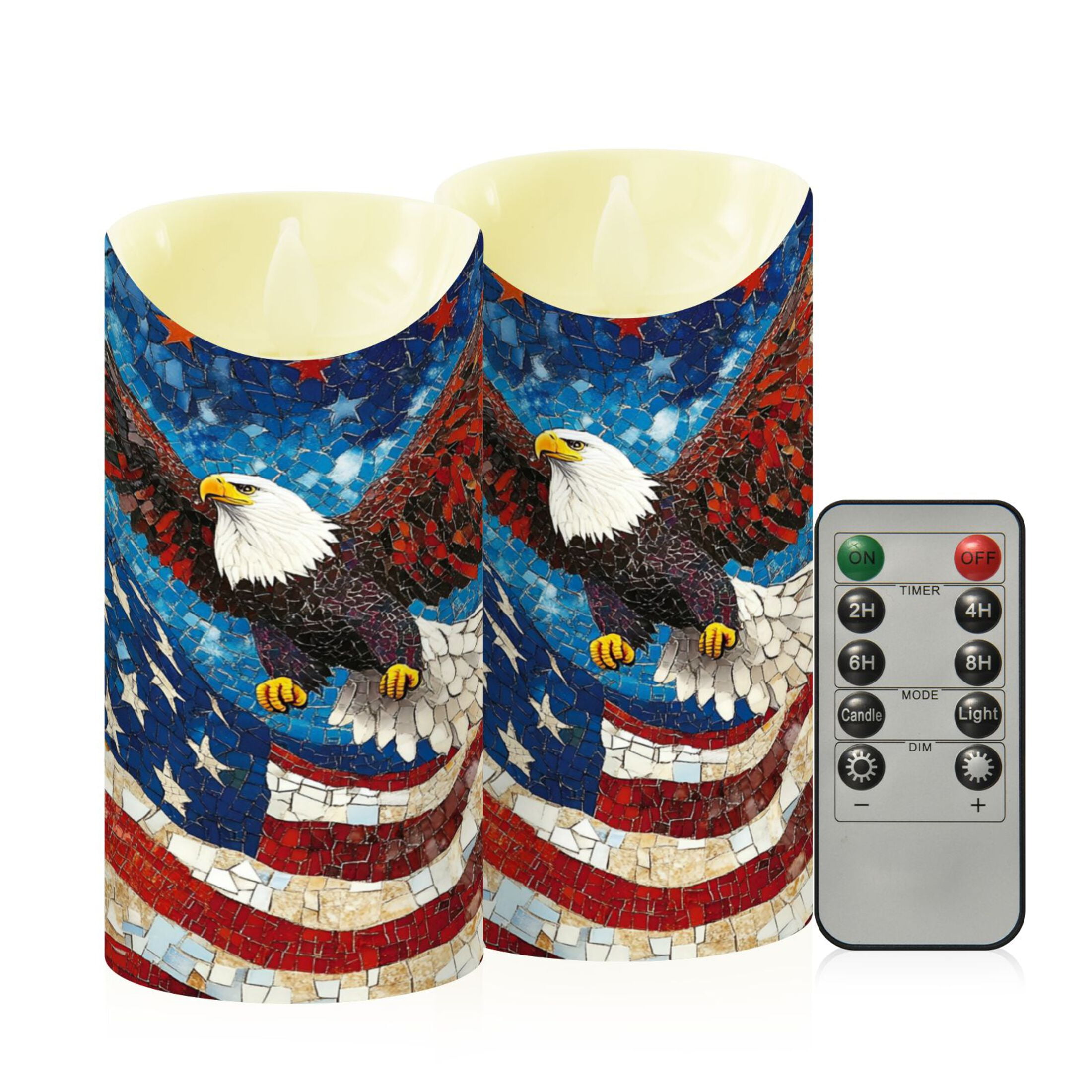 Wobogo American Flag Bald Eagle Flameless Candles with Remote Battery Operated Flickering LED Candles with Timer 2/4/6/8H Medium Size