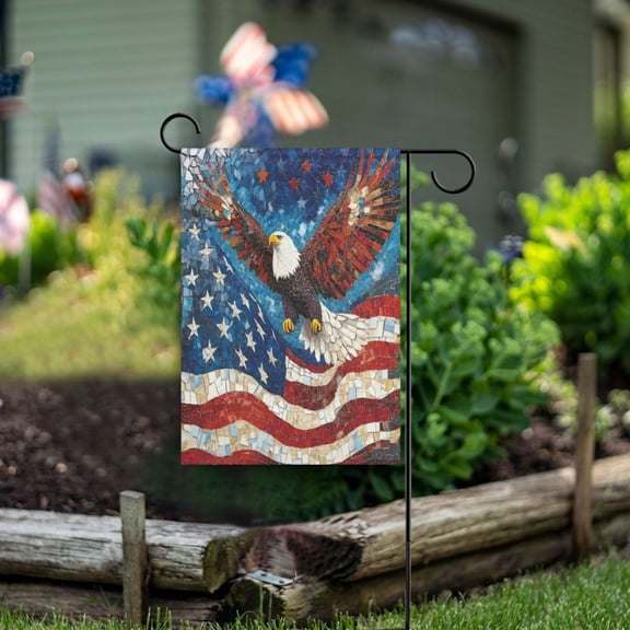 Wobogo American Flag Bald Eagle Garden Flag 12×18 Inch Double Sided For Outdoor Yard Decoration