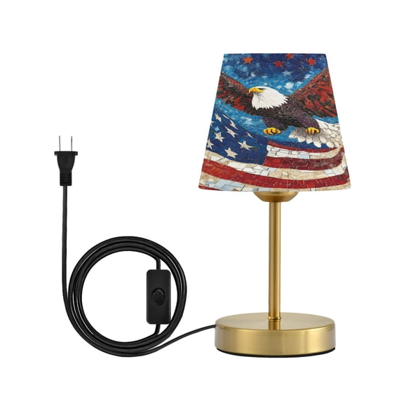 Wobogo American Flag Bald Eagle Table Lamps Three-channel Adjustable Lighted Antique Brass Metal Base Simple Modern Style for Bedroom Nightstands Living Room and Office