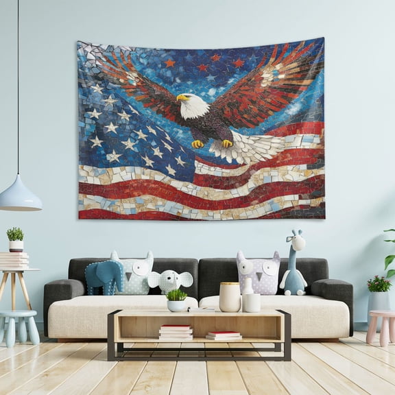 Wobogo American Flag Bald Eagle Tapestry 80x60in Home Living Room Bedroom Wall Hanging Ornaments