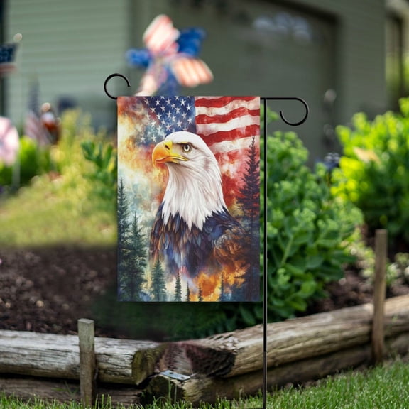 Wobogo American Flag Eagle Tree Garden Flag 12×18 Inch Double Sided For Outdoor Yard Decoration