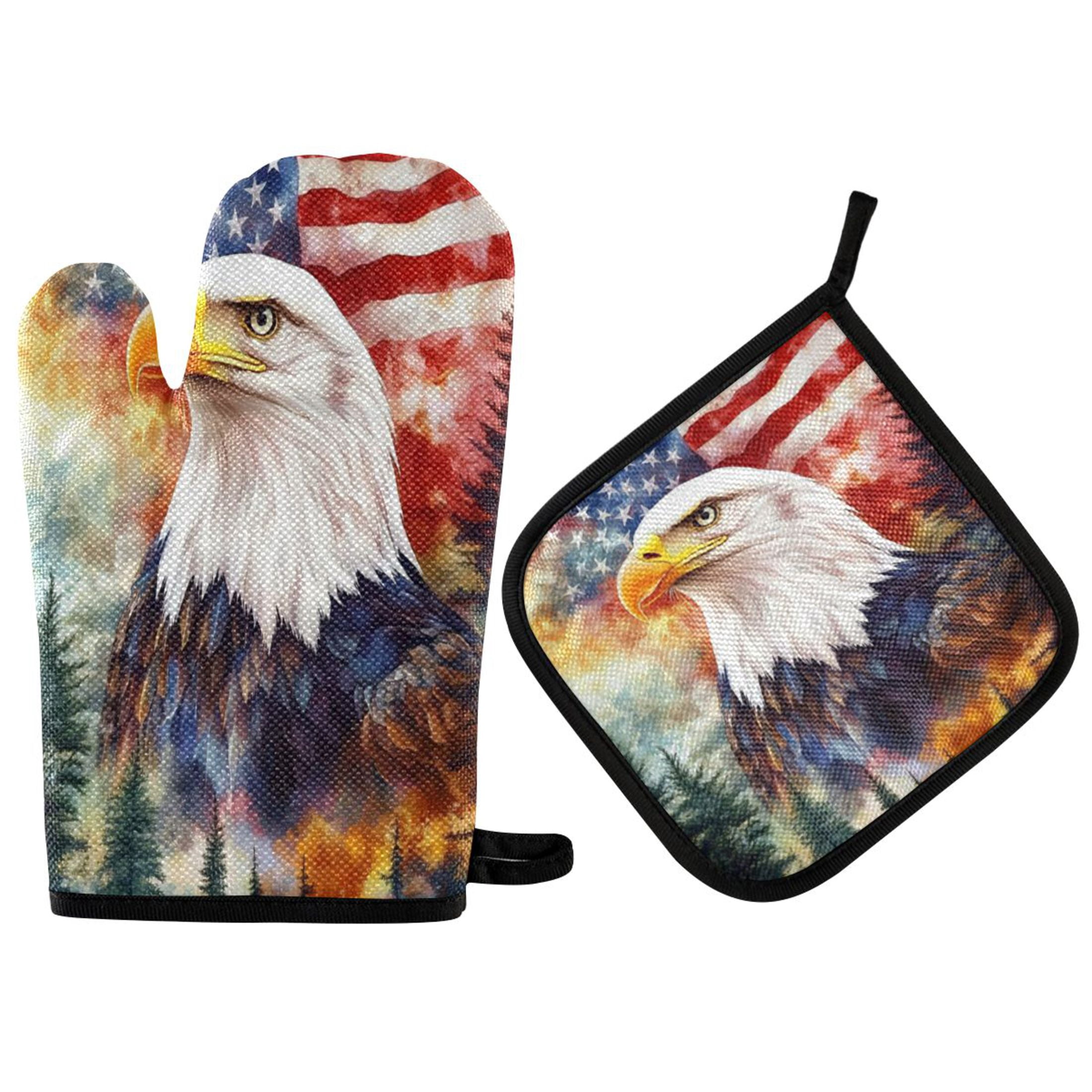 Cook Eagle Wobogo American Flag Eagle Tree Oven Mitts and Pot Holders 2pcs Set ...