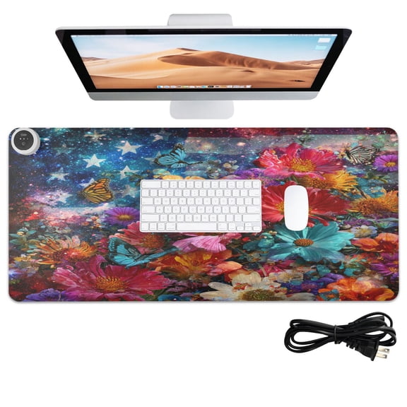 Wobogo American Flag Flower Heated Mouse Pad With 3 Heating Levels and 3-hour Auto Shut-Off Protection Ideal for Computer Keyboards Home Office Hand-warming Essential